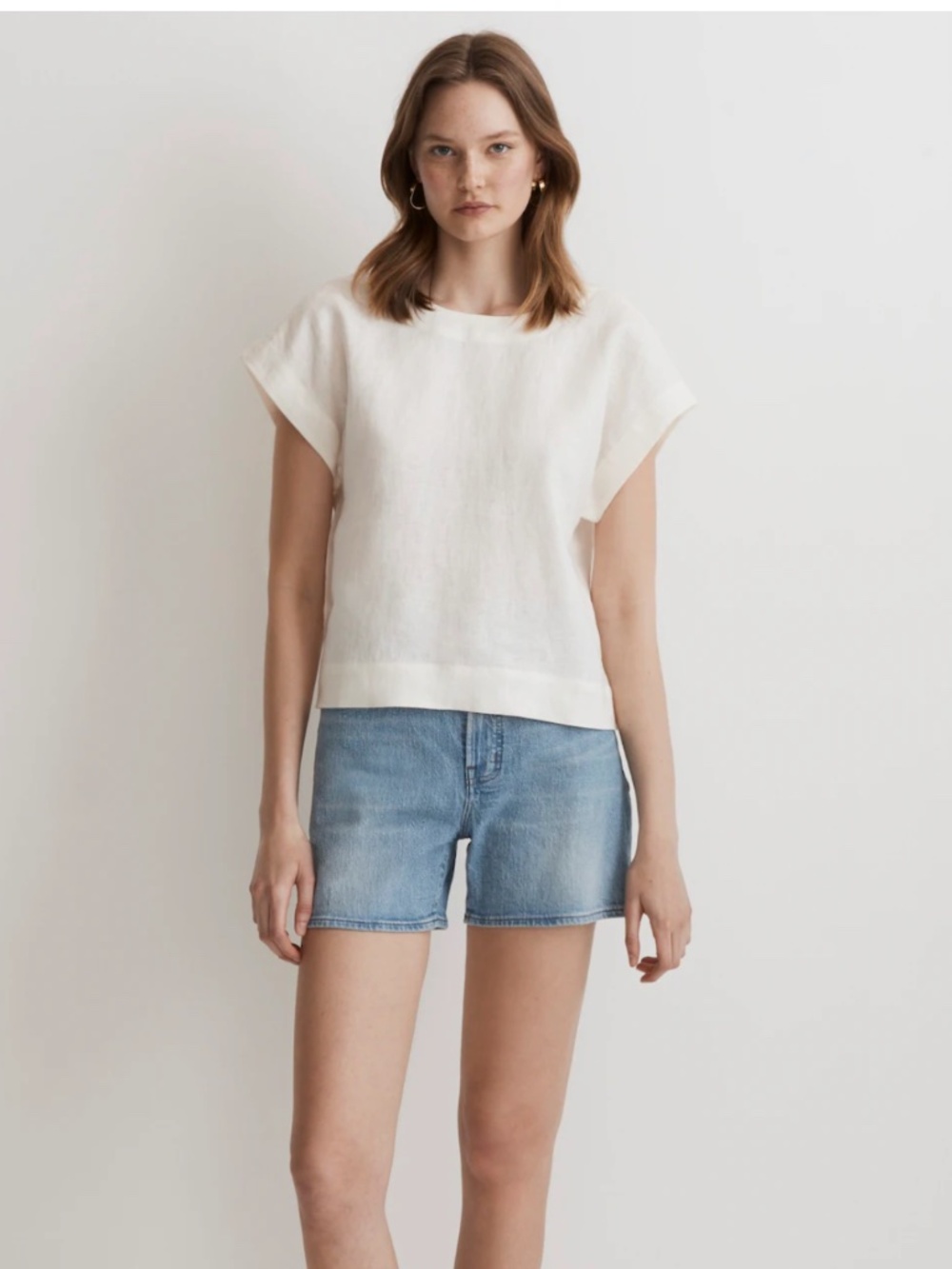 Madewell 100% Linen Neutral Square-Back Crewneck Top Lighthouse Size Medium